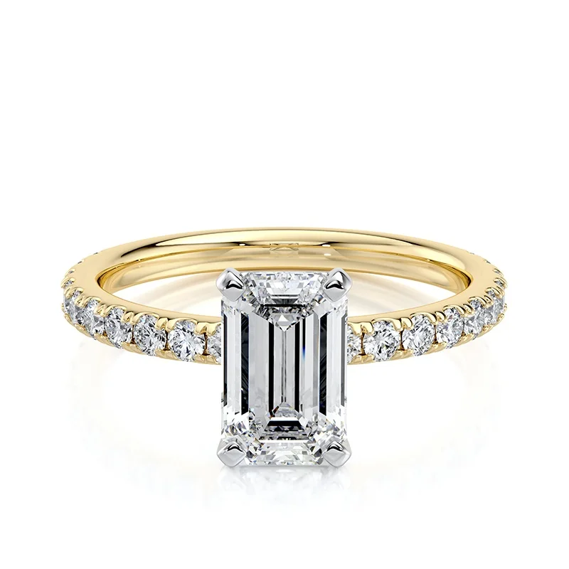 Evaan Lab Grown Diamond Solitaire  Pave Ring –  Emerald — Thumbnail 4