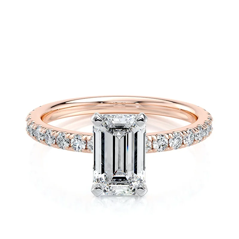 Evaan Lab Grown Diamond Solitaire  Pave Ring –  Emerald — Thumbnail 6