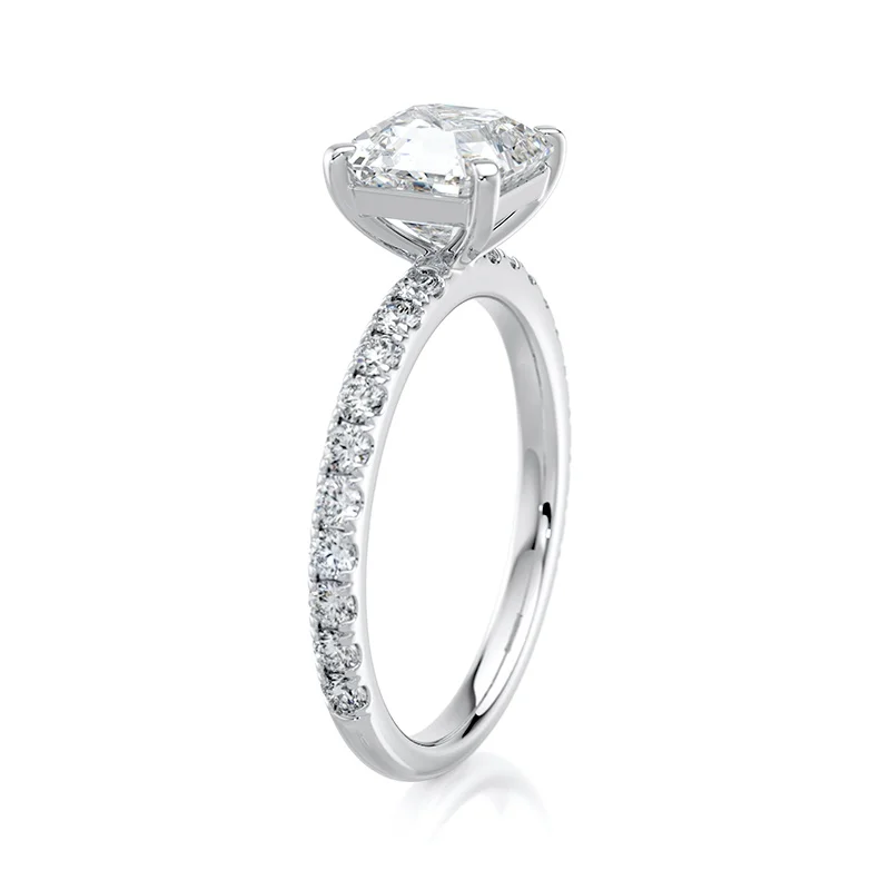 Evaan Lab Grown Diamond Solitaire Pave Ring – Asscher — Thumbnail 2