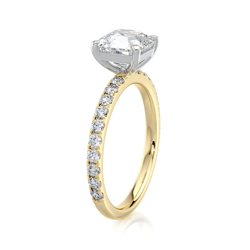 Evaan Lab Grown Diamond Solitaire Pave Ring – Asscher — Thumbnail 4