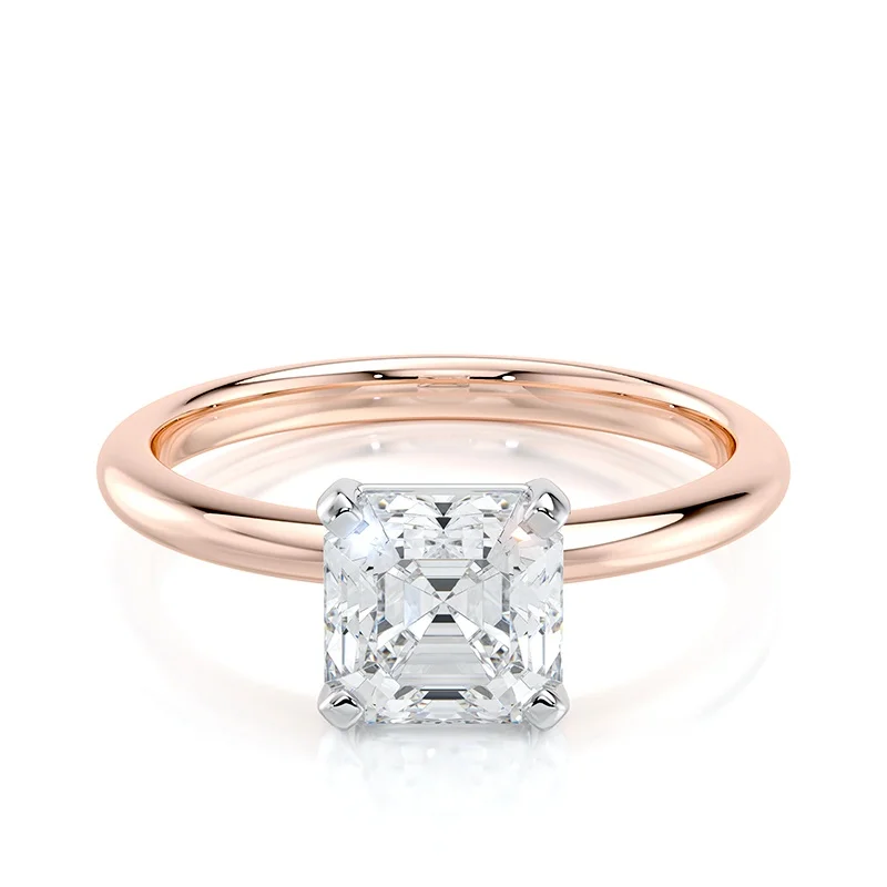 Evaan Lab Grown Diamond Solitaire Plain Ring – Asscher — Thumbnail 5