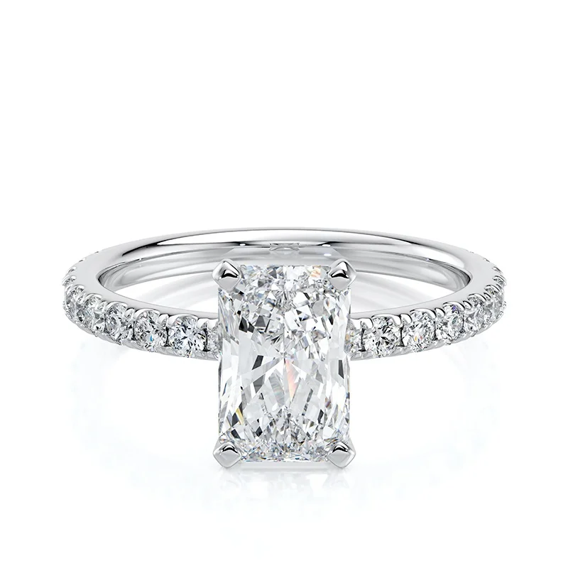 Evaan Lab Grown Diamond Solitaire Pave Ring – Radiant — Engagement Rings | Evaan Jewels