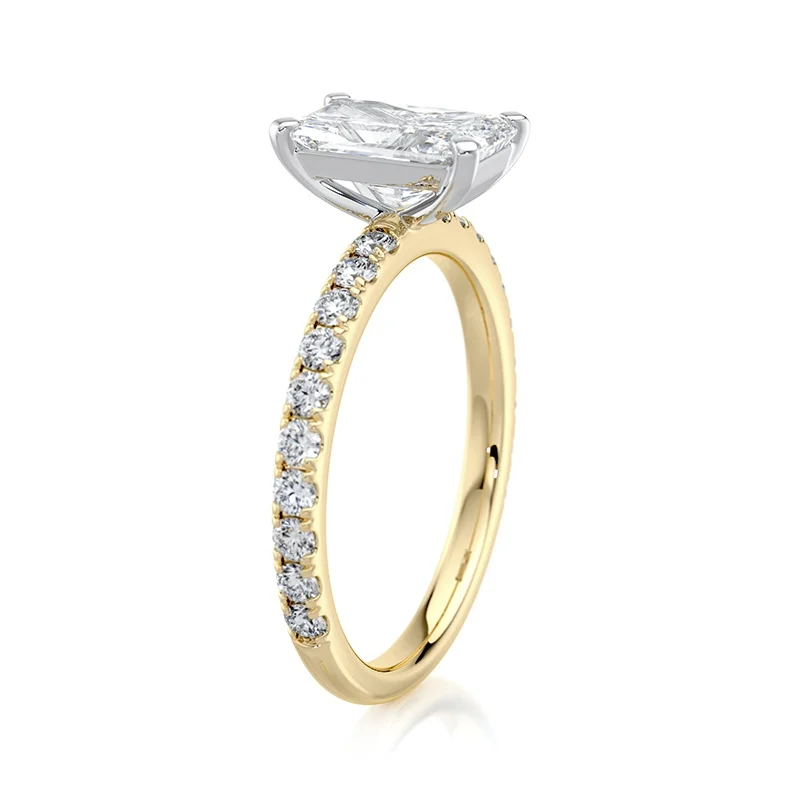 Evaan Lab Grown Diamond Solitaire Pave Ring – Radiant — Thumbnail 2