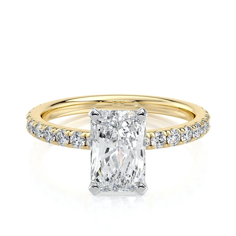 Evaan Lab Grown Diamond Solitaire Pave Ring – Radiant — Thumbnail 3