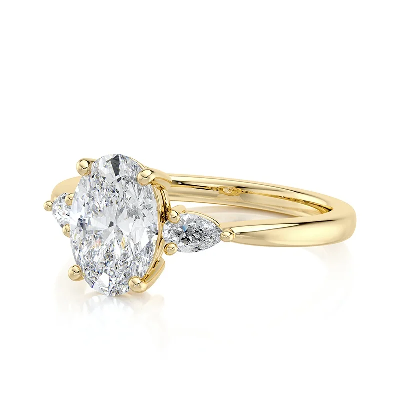 Evaan Lab Grown Diamond Three Stone Ring – Oval — Engagement Rings | Evaan Jewels
