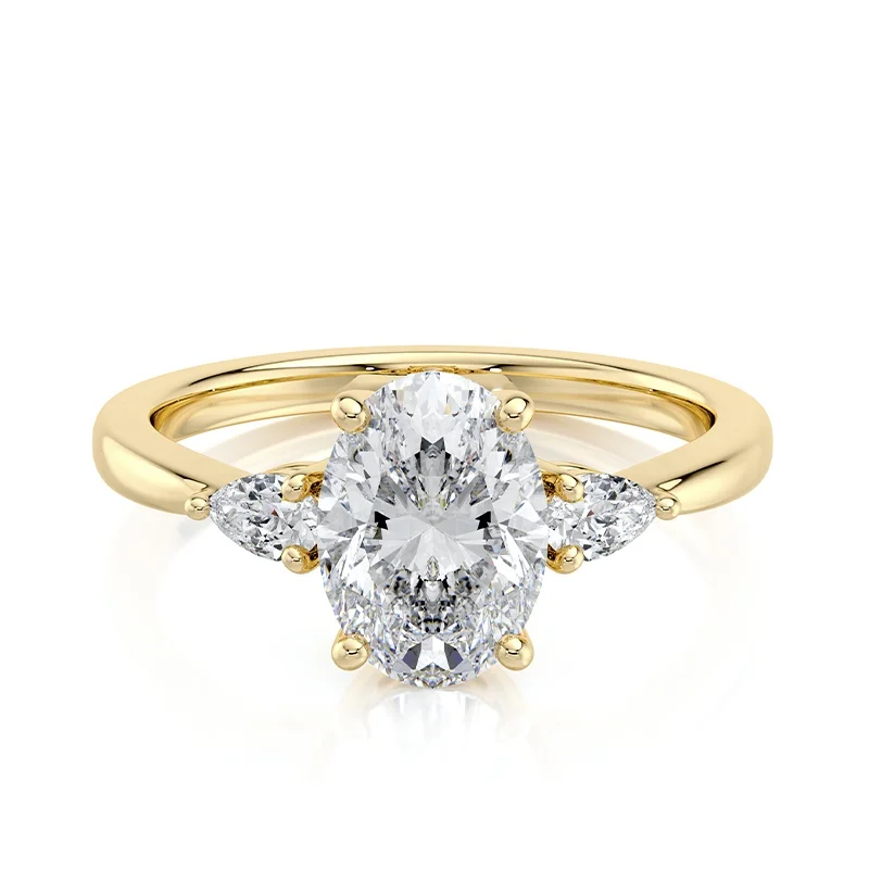 Evaan Lab Grown Diamond Three Stone Ring – Oval — Thumbnail 3