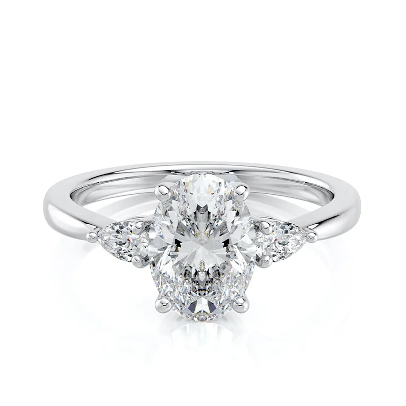 Evaan Lab Grown Diamond Three Stone Ring – Oval — Thumbnail 6