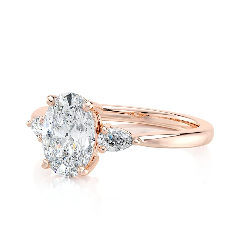 Evaan Lab Grown Diamond Three Stone Ring – Oval — Thumbnail 7