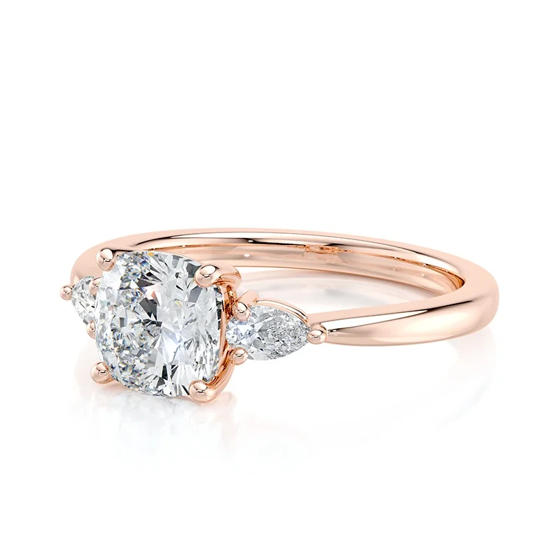 Evaan Lab Grown Diamond Three Stone Ring – Cushion — Engagement Rings | Evaan Jewels