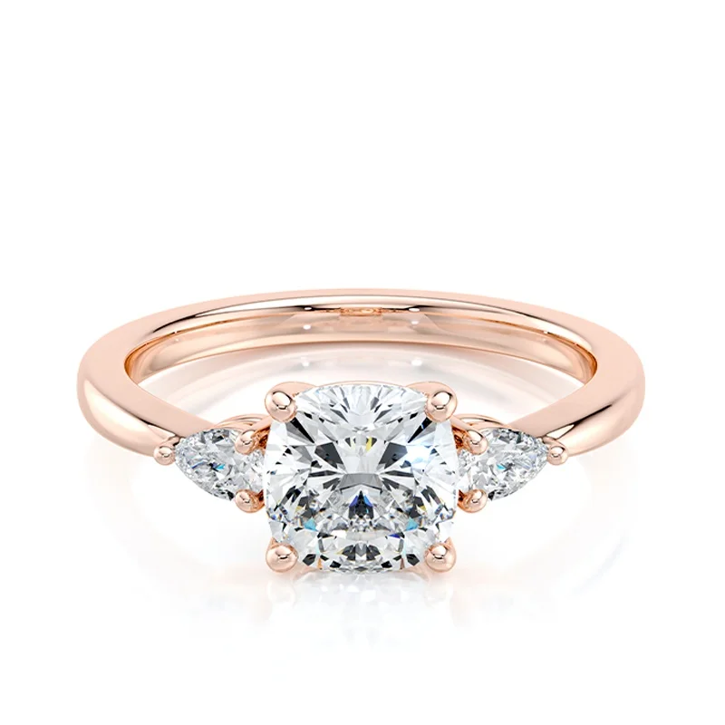 Evaan Lab Grown Diamond Three Stone Ring – Cushion — Thumbnail 3