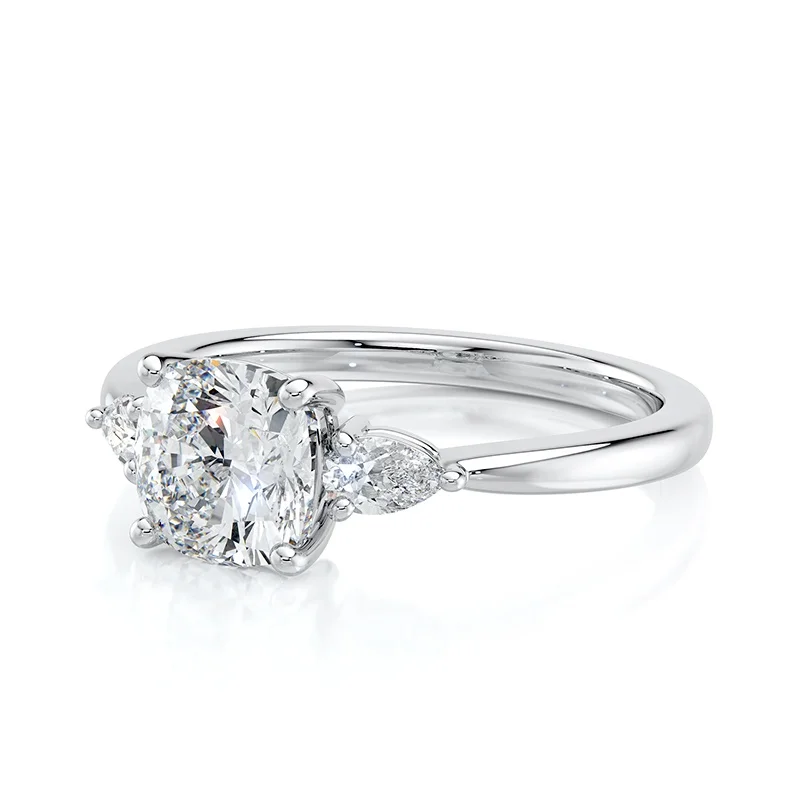 Evaan Lab Grown Diamond Three Stone Ring – Cushion — Thumbnail 4