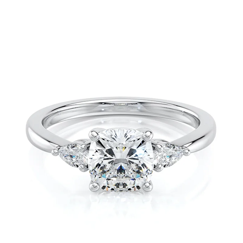 Evaan Lab Grown Diamond Three Stone Ring – Cushion — Thumbnail 6