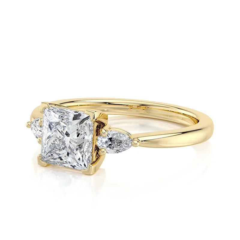 Evaan Lab Grown Diamond Three Stone Ring –  Princess — Engagement Rings | Evaan Jewels