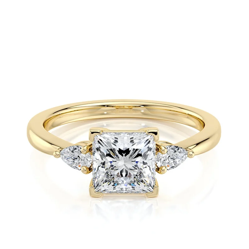 Evaan Lab Grown Diamond Three Stone Ring –  Princess — Thumbnail 3