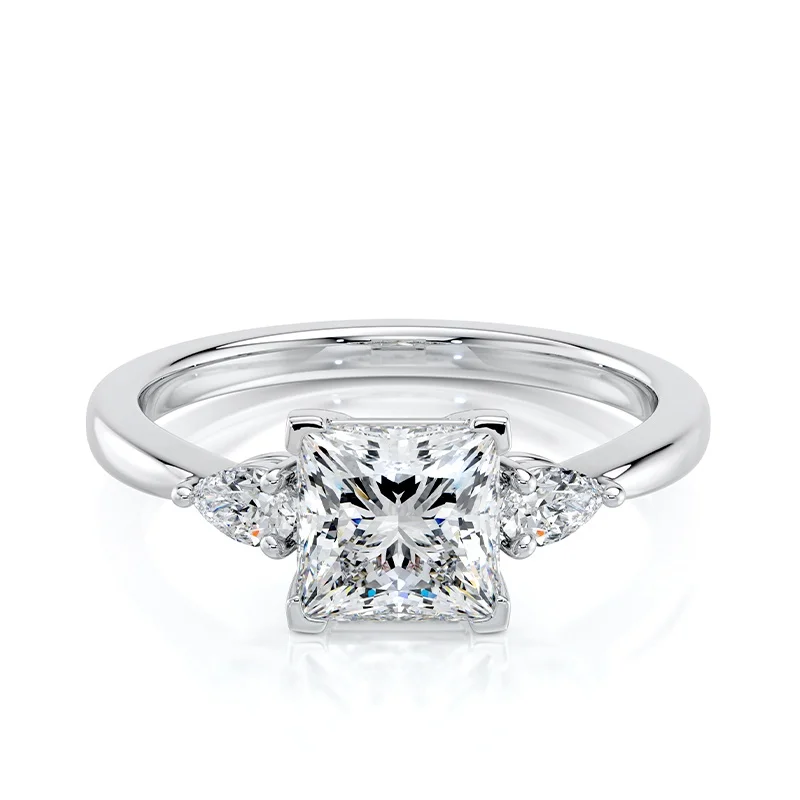 Evaan Lab Grown Diamond Three Stone Ring –  Princess — Thumbnail 6