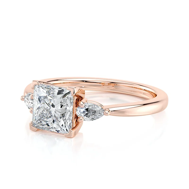 Evaan Lab Grown Diamond Three Stone Ring –  Princess — Thumbnail 7