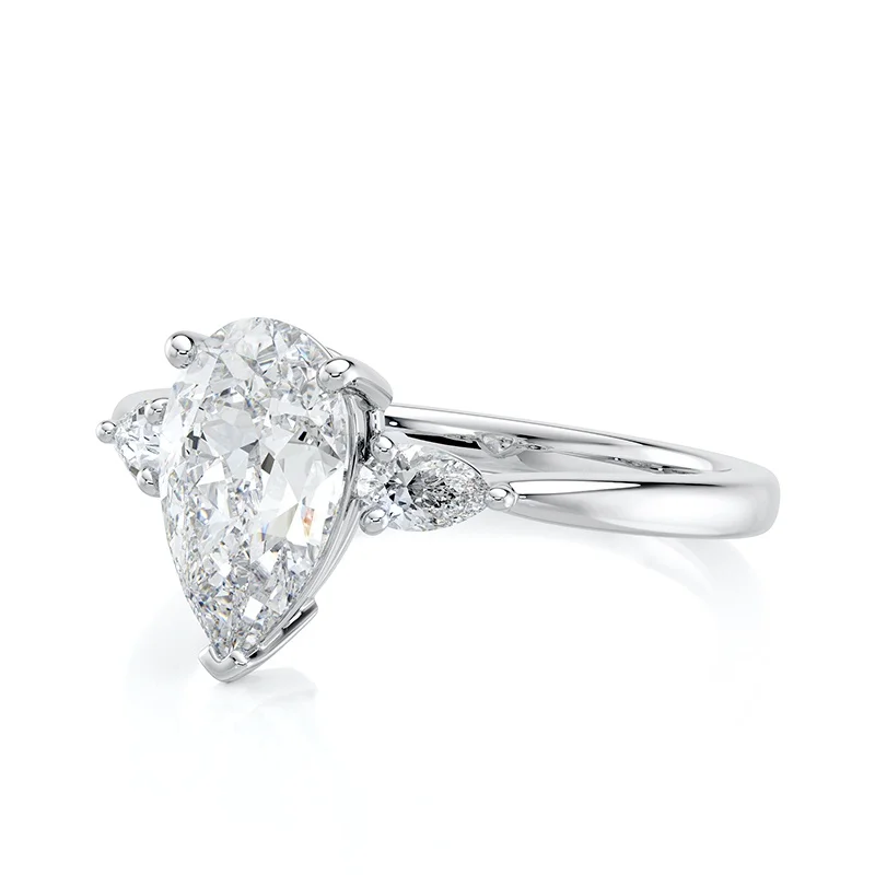 Evaan Lab Grown Diamond Three Stone Ring – Pear — Engagement Rings | Evaan Jewels