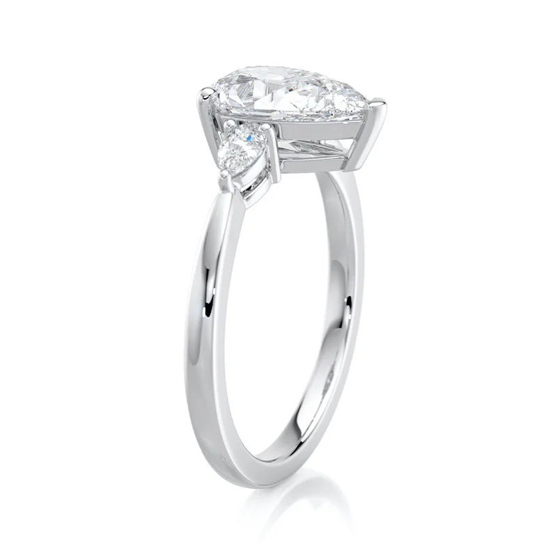 Evaan Lab Grown Diamond Three Stone Ring – Pear — Thumbnail 2
