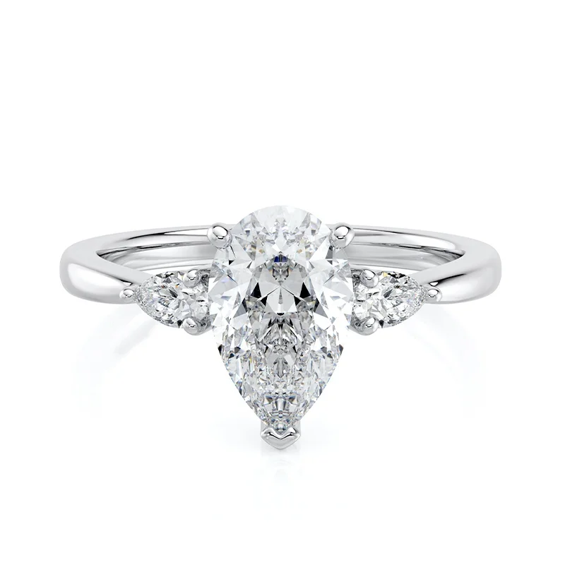 Evaan Lab Grown Diamond Three Stone Ring – Pear — Thumbnail 3