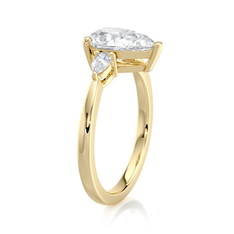 Evaan Lab Grown Diamond Three Stone Ring – Pear — Thumbnail 5
