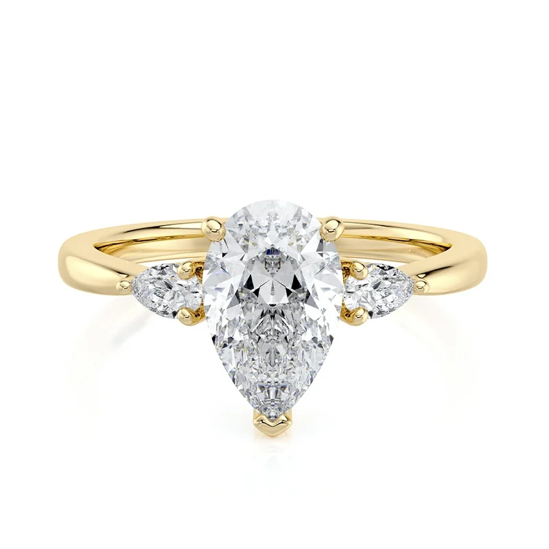 Evaan Lab Grown Diamond Three Stone Ring – Pear — Thumbnail 6