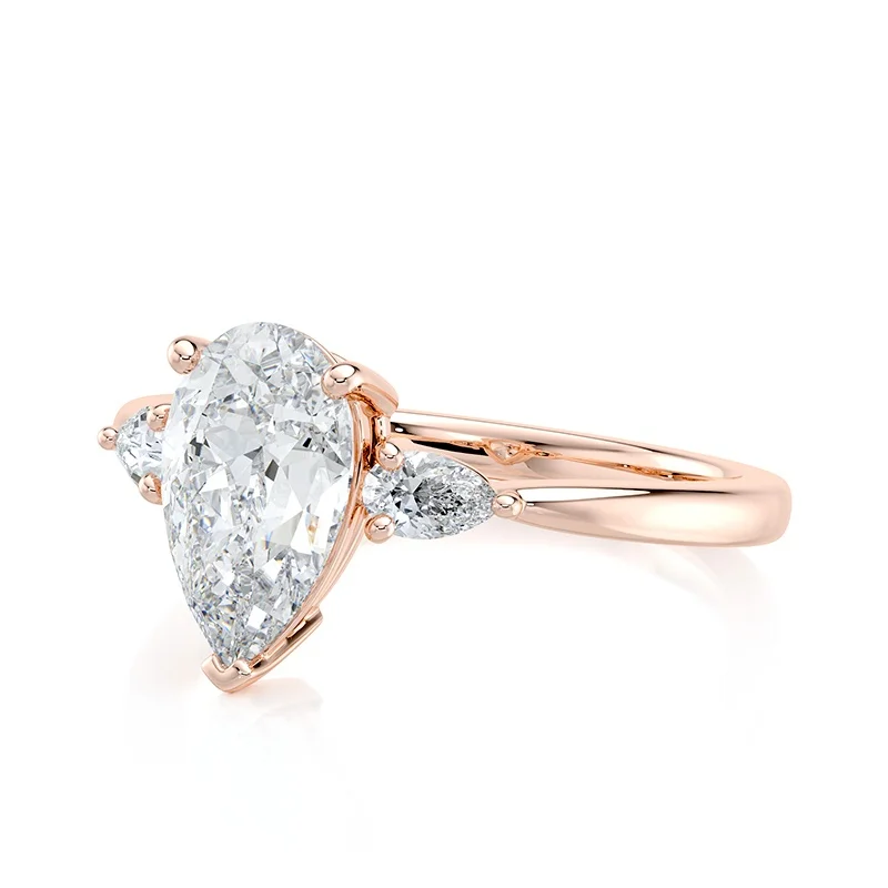 Evaan Lab Grown Diamond Three Stone Ring – Pear — Thumbnail 7