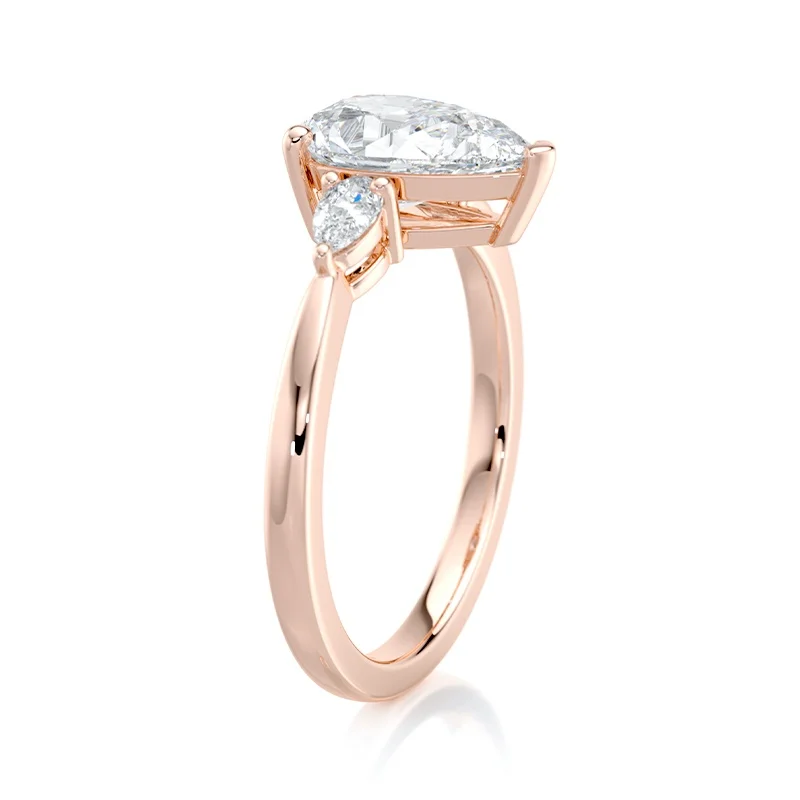 Evaan Lab Grown Diamond Three Stone Ring – Pear — Thumbnail 8
