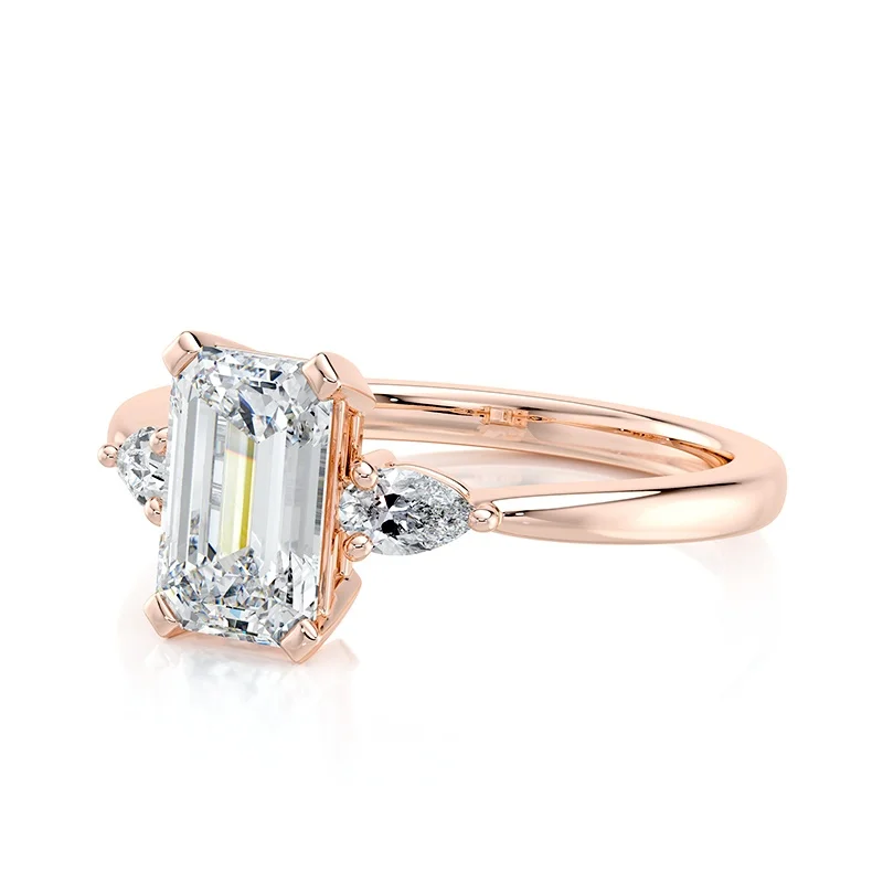 Evaan Lab Grown Diamond Three Stone Ring –Emerald — Engagement Rings | Evaan Jewels