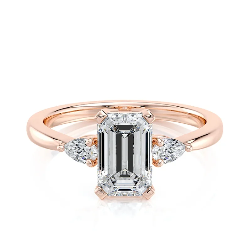 Evaan Lab Grown Diamond Three Stone Ring –Emerald — Thumbnail 3