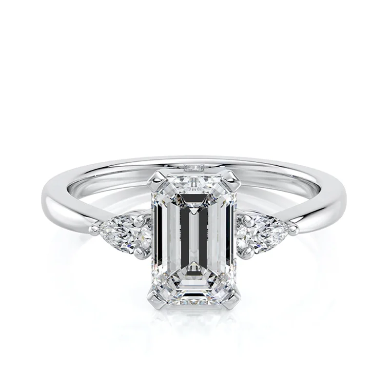 Evaan Lab Grown Diamond Three Stone Ring –Emerald — Thumbnail 6