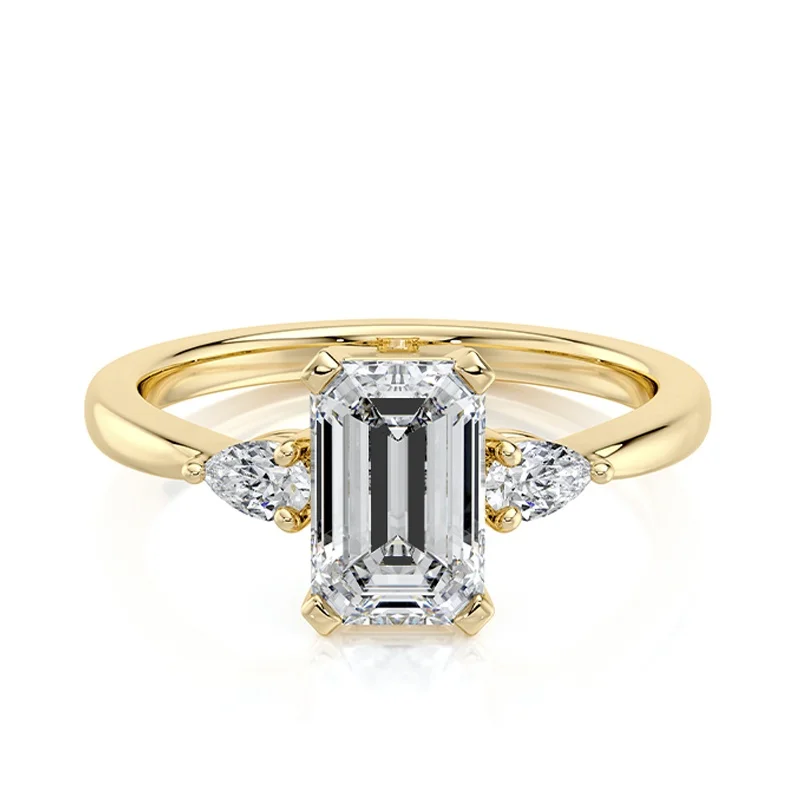 Evaan Lab Grown Diamond Three Stone Ring –Emerald — Thumbnail 7