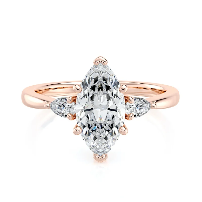 Evaan Lab Grown Diamond Three Stone Ring – Marquise — Engagement Rings | Evaan Jewels