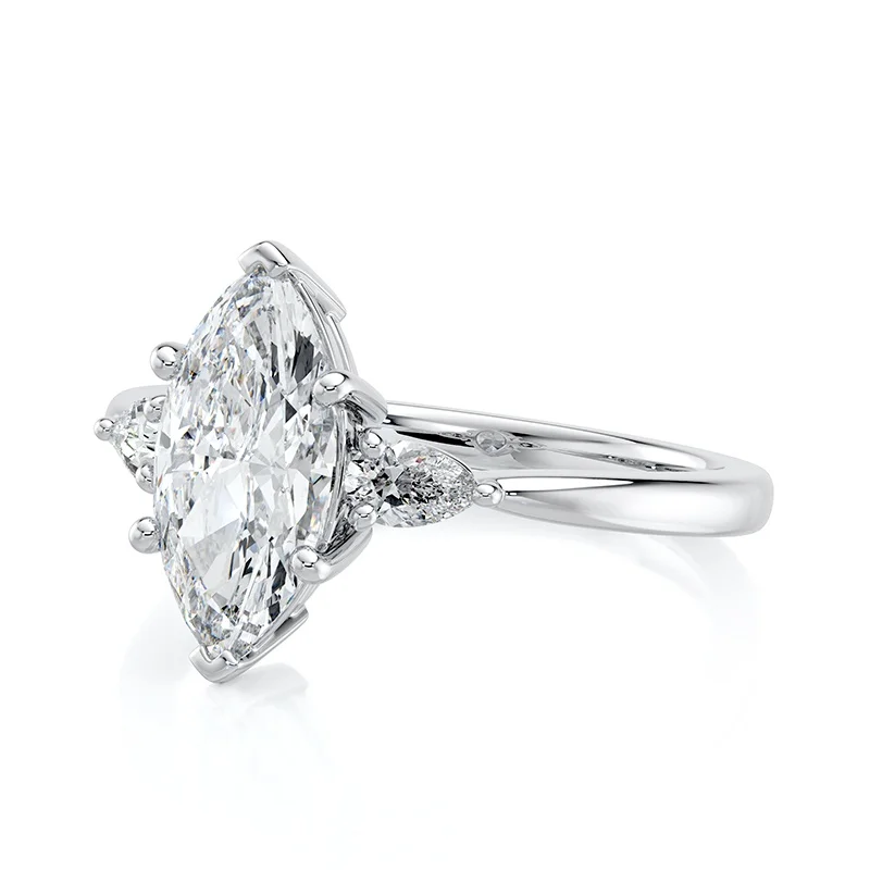 Evaan Lab Grown Diamond Three Stone Ring – Marquise — Thumbnail 2