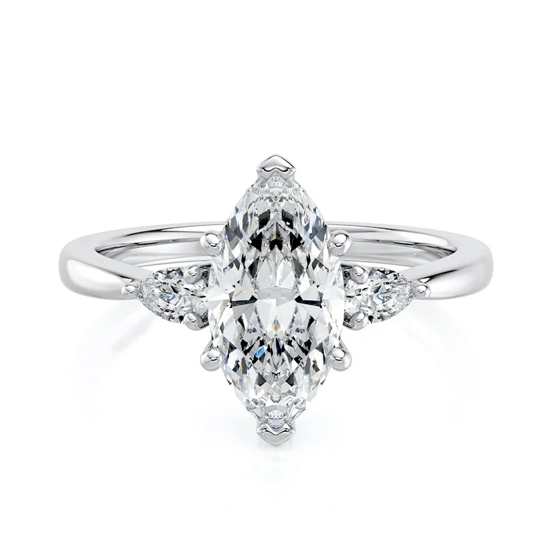 Evaan Lab Grown Diamond Three Stone Ring – Marquise — Thumbnail 4
