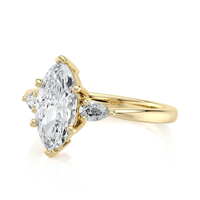 Evaan Lab Grown Diamond Three Stone Ring – Marquise — Thumbnail 5