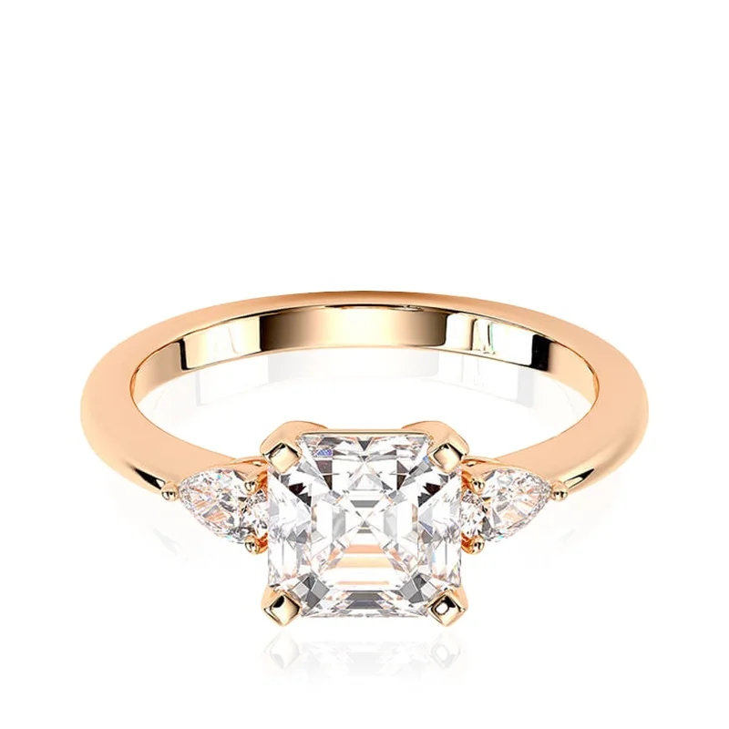 Evaan Lab Grown Diamond Three Stone Ring – Asscher — Engagement Rings | Evaan Jewels