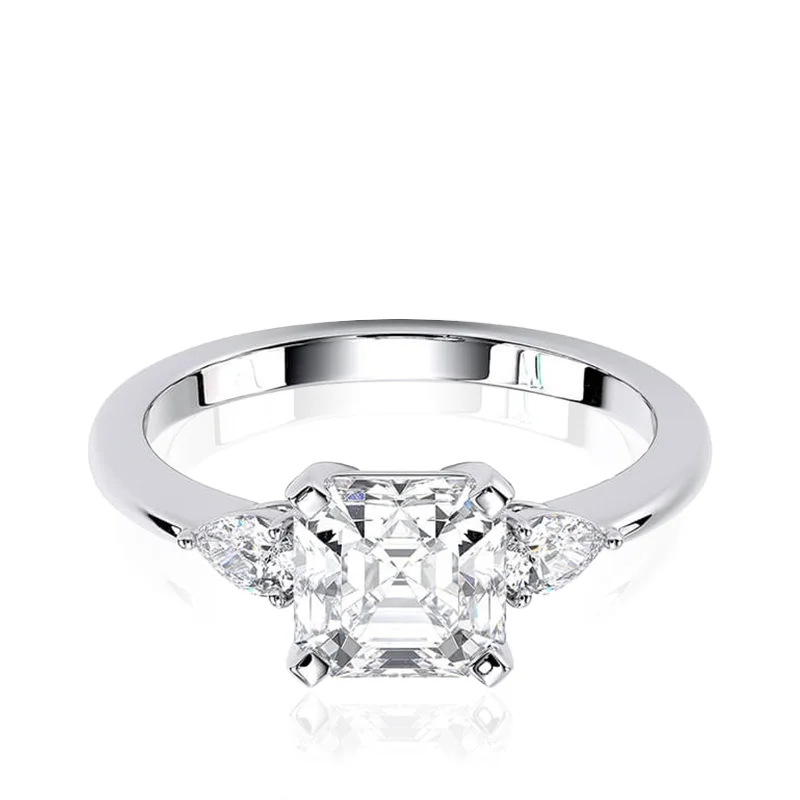 Evaan Lab Grown Diamond Three Stone Ring – Asscher — Thumbnail 3