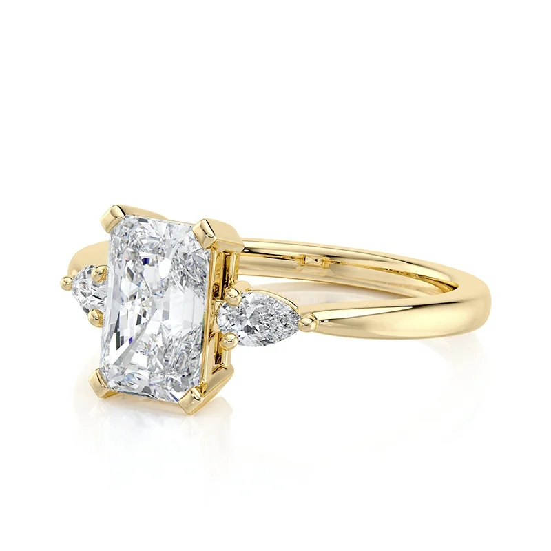 Evaan Lab Grown Diamond Three Stone Ring – Radiant — Engagement Rings | Evaan Jewels