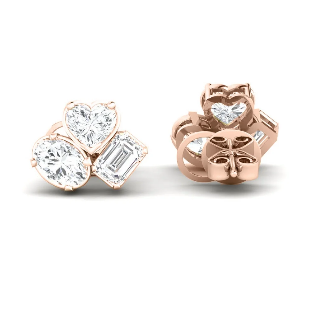 three stone lab diamond studs — Earring | Evaan Jewels