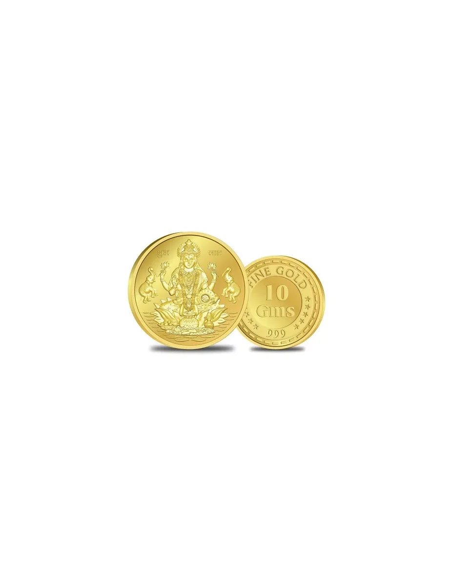 10 Gram 24Kt Gold 999 Purity Fineness Lakshmi Gold Coin — 999 Fine Gold Minted Bars | Evaan Jewels