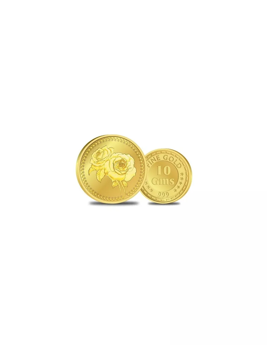 10 Gram 24Kt Gold 999 Purity Fineness Flower Gold Coin — 999 Fine Gold Minted Bars | Evaan Jewels
