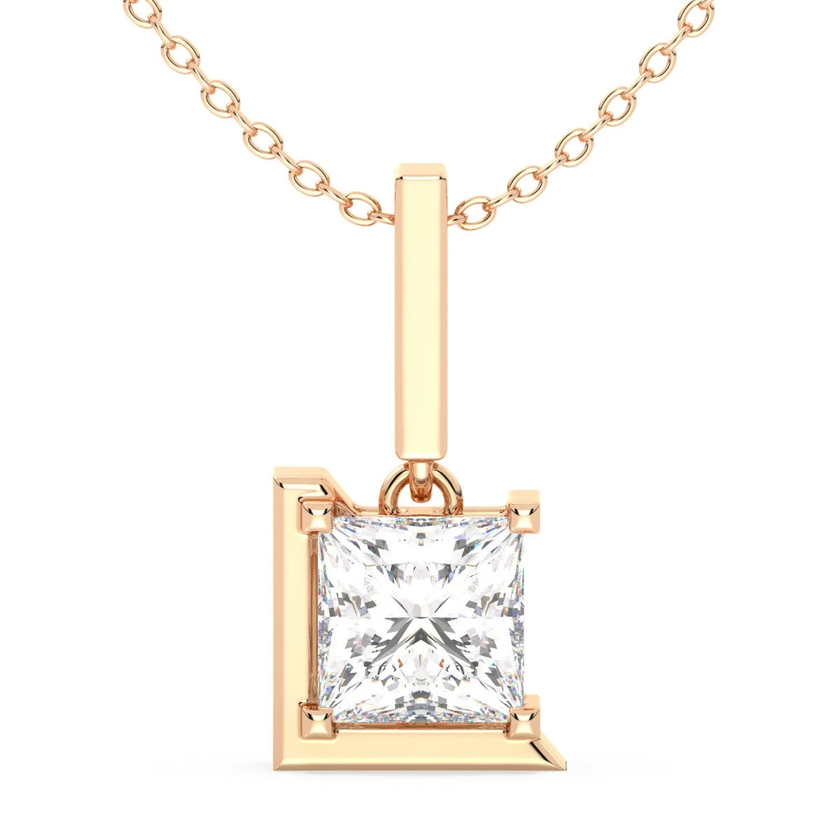 Modern Frame Princess Cut Pendant Necklace — Thumbnail 2