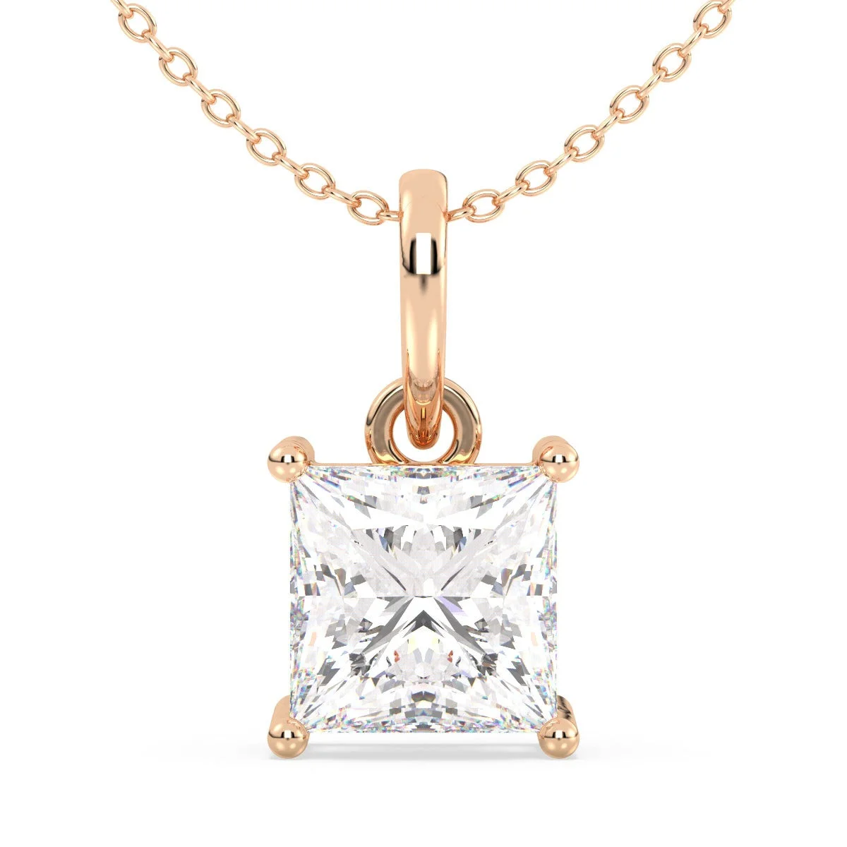 Princess Cut Solitaire Diamond Pendant in Rose Gold (Chain Not Included) — Pendant | Evaan Jewels